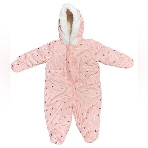 The Children’s Place Baby Snowsuit 3-6M Pink Hooded Bunting Mittens Winter